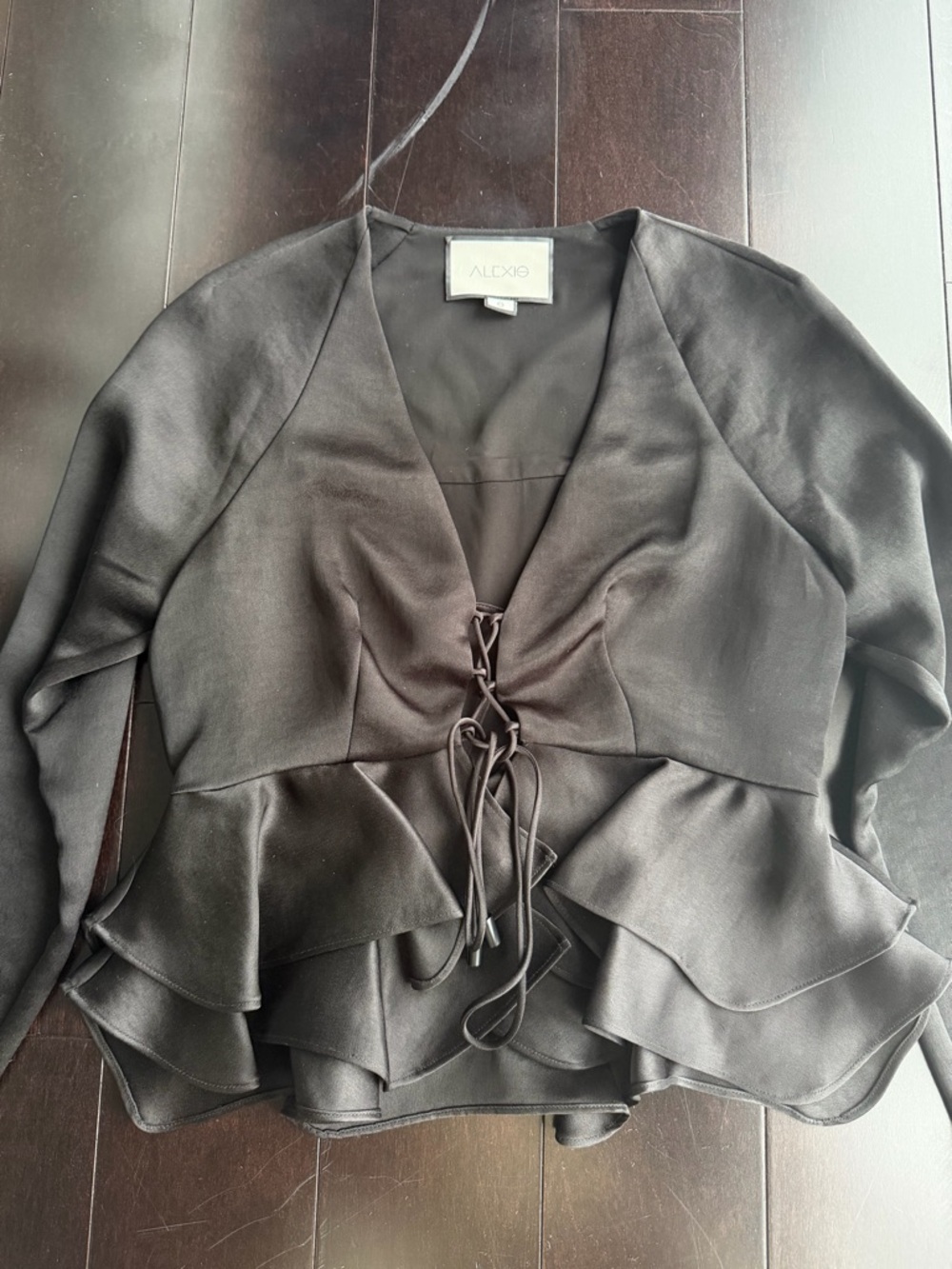 Alexis Black Ruffle Lace-Up Blouse
